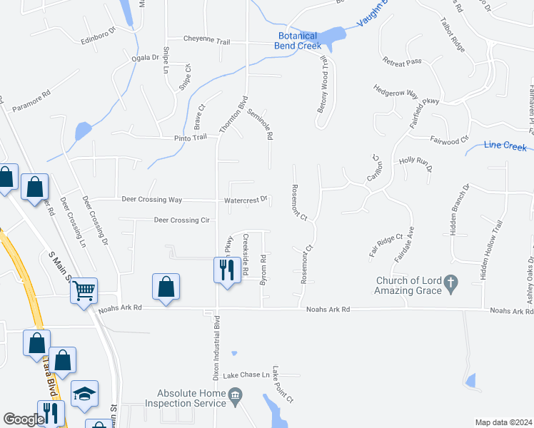 map of restaurants, bars, coffee shops, grocery stores, and more near 1939 Watercrest Drive in Jonesboro