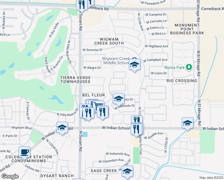 map of restaurants, bars, coffee shops, grocery stores, and more near 12854 West Apodaca Drive in Litchfield Park