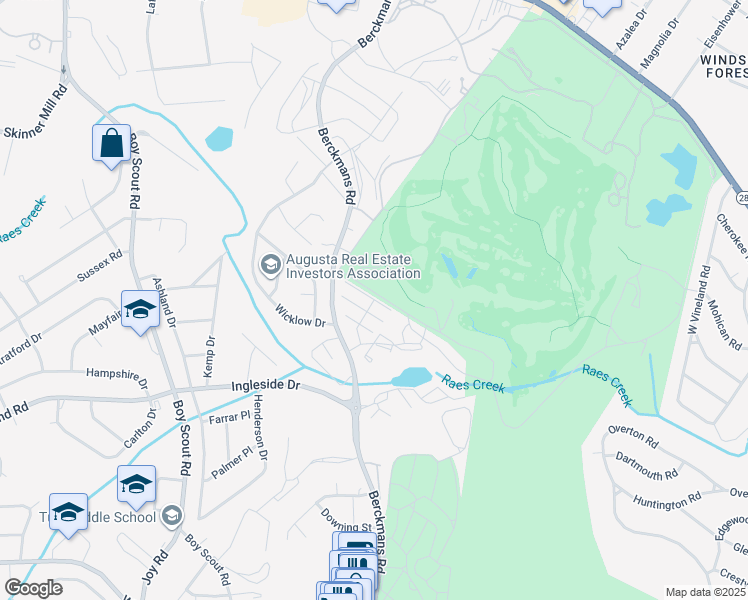 map of restaurants, bars, coffee shops, grocery stores, and more near 2601 Coventry Road in Augusta