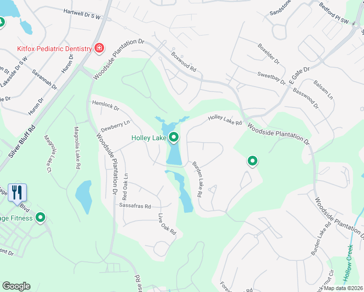 map of restaurants, bars, coffee shops, grocery stores, and more near 601 Holley Lake Road in Aiken