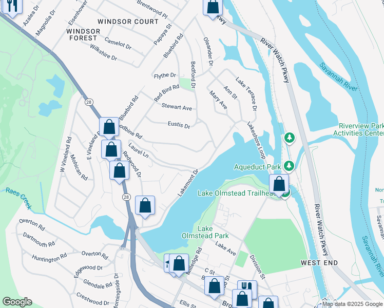 map of restaurants, bars, coffee shops, grocery stores, and more near 2306 Woodbine Road in Augusta