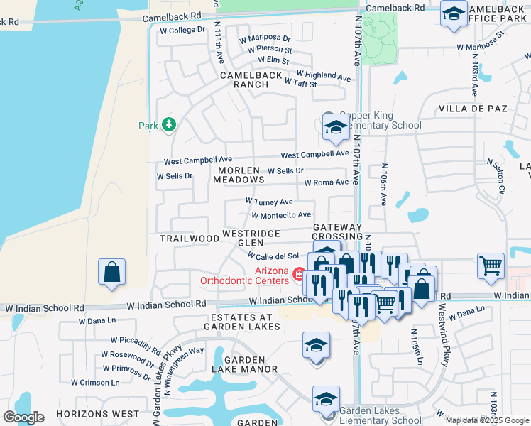 map of restaurants, bars, coffee shops, grocery stores, and more near 10926 West Montecito Avenue in Phoenix