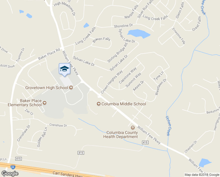 map of restaurants, bars, coffee shops, grocery stores, and more near 1402 Summit Way in Grovetown