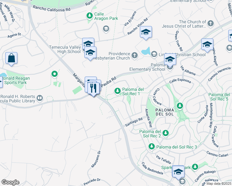 map of restaurants, bars, coffee shops, grocery stores, and more near 31415 Cala Carrasco in Temecula
