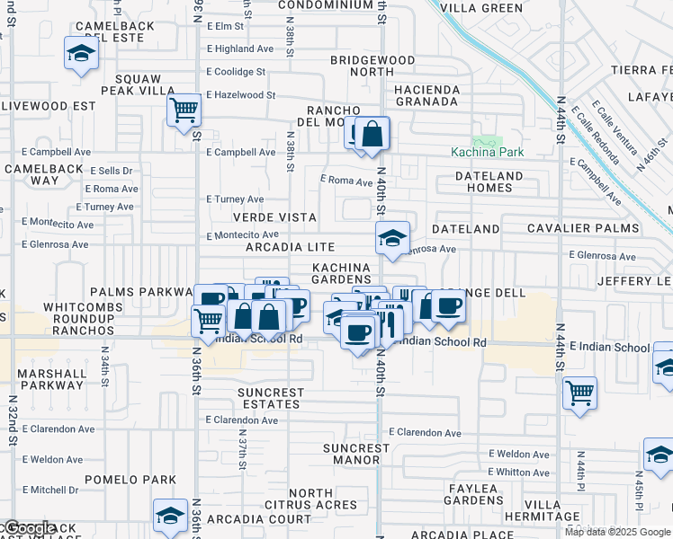 map of restaurants, bars, coffee shops, grocery stores, and more near 3902 East Heatherbrae Drive in Phoenix