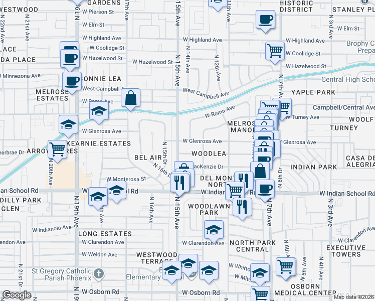map of restaurants, bars, coffee shops, grocery stores, and more near 1326 West Heatherbrae Drive in Phoenix