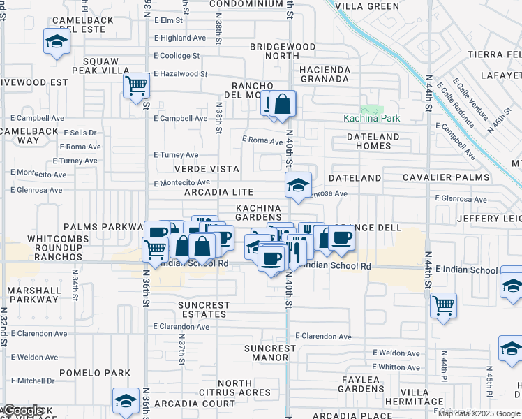 map of restaurants, bars, coffee shops, grocery stores, and more near 3902 East Heatherbrae Drive in Phoenix