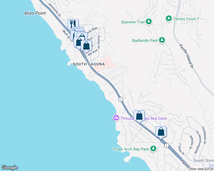 map of restaurants, bars, coffee shops, grocery stores, and more near 31965 Coast Highway in Laguna Beach