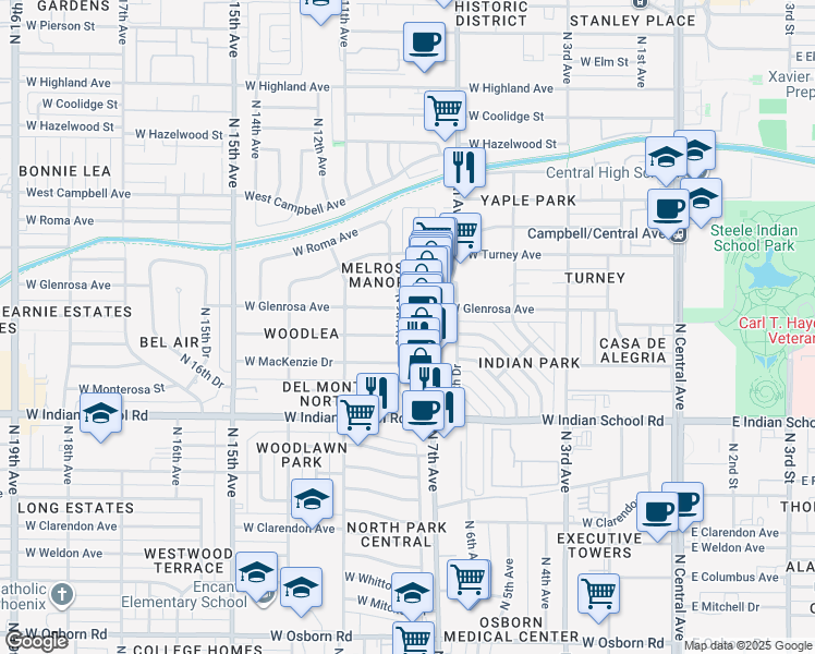 map of restaurants, bars, coffee shops, grocery stores, and more near 4229 North 9th Avenue in Phoenix