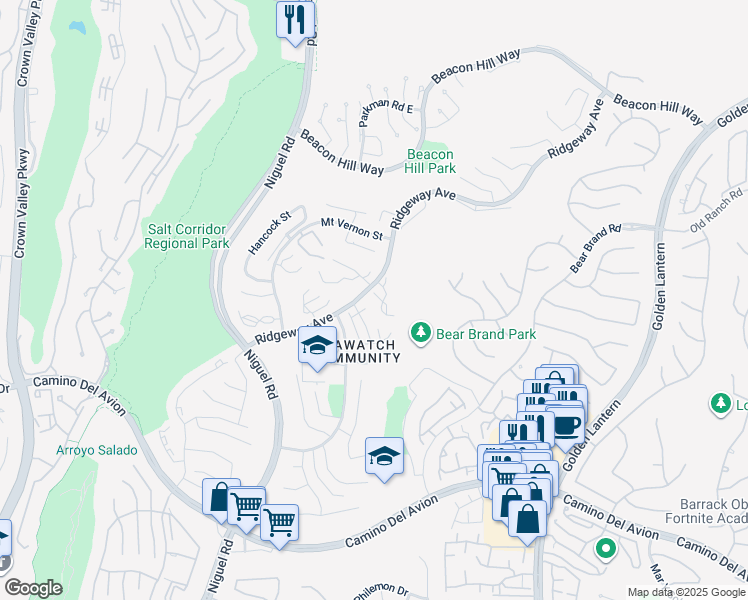 map of restaurants, bars, coffee shops, grocery stores, and more near 5 Hartford in Laguna Niguel