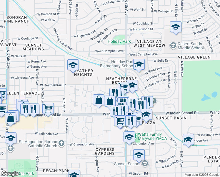 map of restaurants, bars, coffee shops, grocery stores, and more near 4257 North 68th Drive in Phoenix