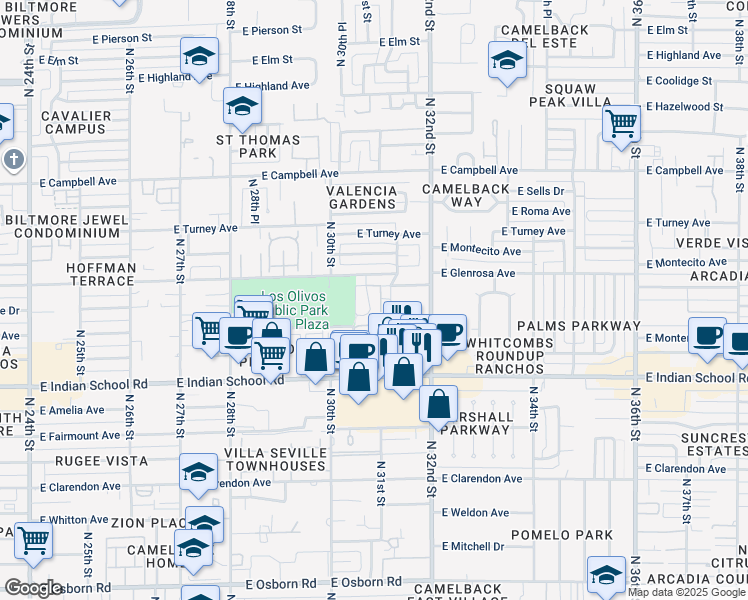 map of restaurants, bars, coffee shops, grocery stores, and more near 4231 North 31st Street in Phoenix