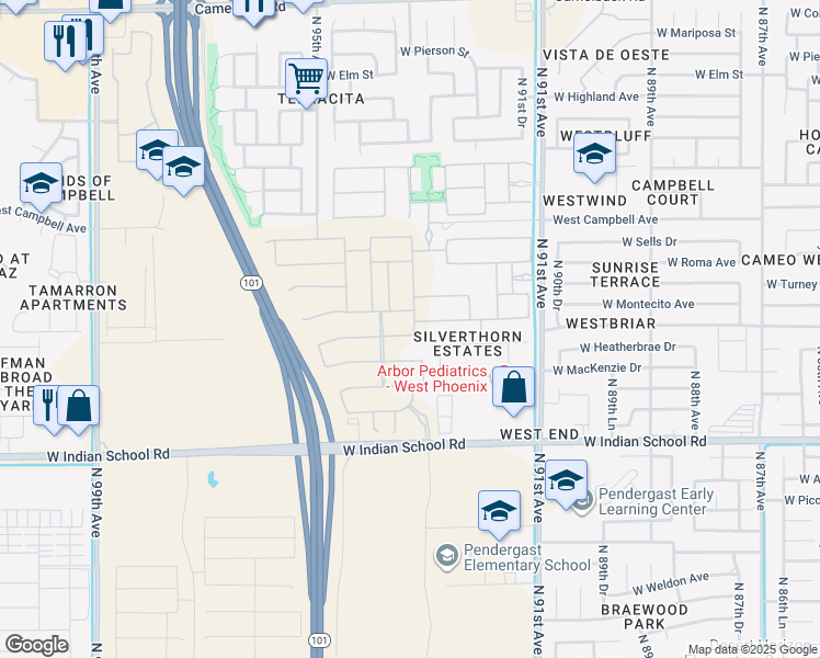 map of restaurants, bars, coffee shops, grocery stores, and more near 9324 West Glenrosa Avenue in Phoenix