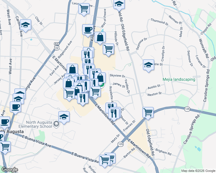 map of restaurants, bars, coffee shops, grocery stores, and more near 818 Royalette Avenue in North Augusta
