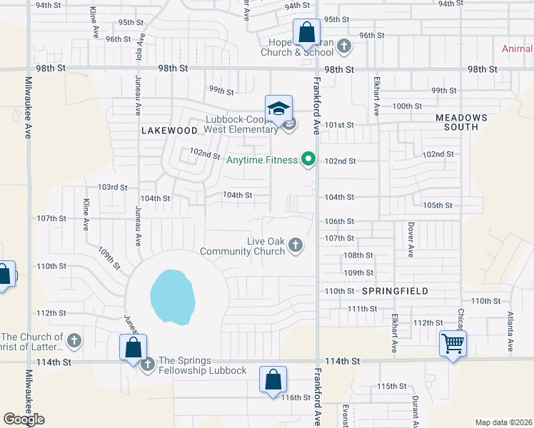 map of restaurants, bars, coffee shops, grocery stores, and more near 10406 Fulton Avenue in Lubbock