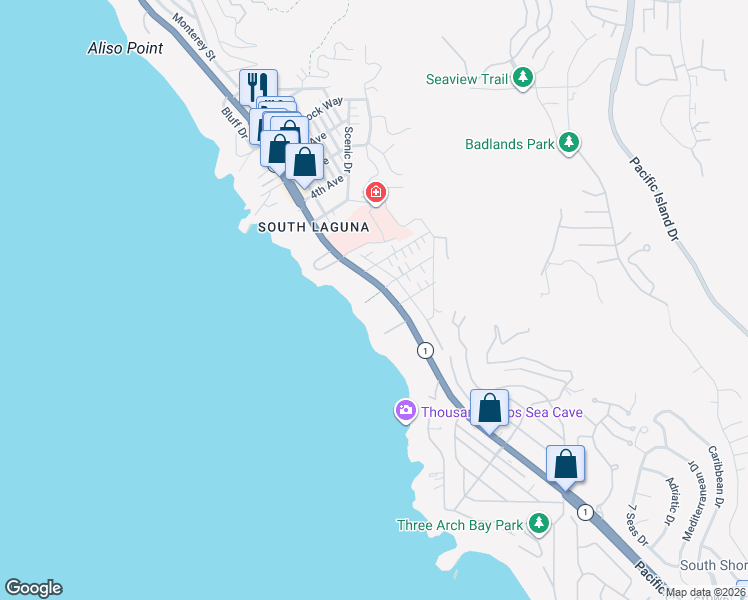 map of restaurants, bars, coffee shops, grocery stores, and more near 31971 Coast Highway in Laguna Beach