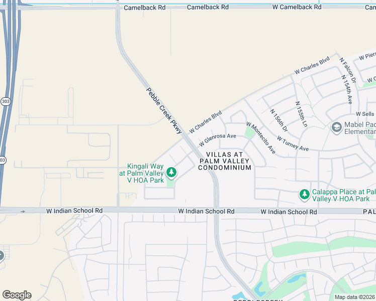 map of restaurants, bars, coffee shops, grocery stores, and more near 4325 North 161st Avenue in Goodyear