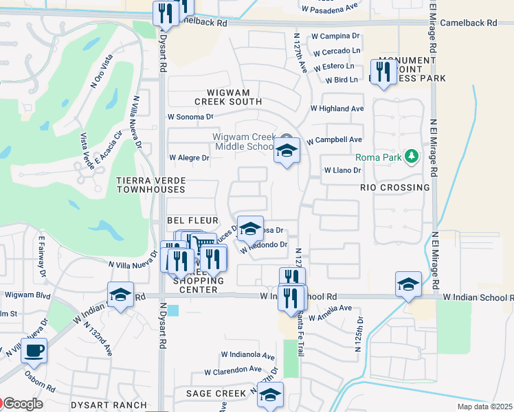 map of restaurants, bars, coffee shops, grocery stores, and more near 12818 West Apodaca Drive in Litchfield Park
