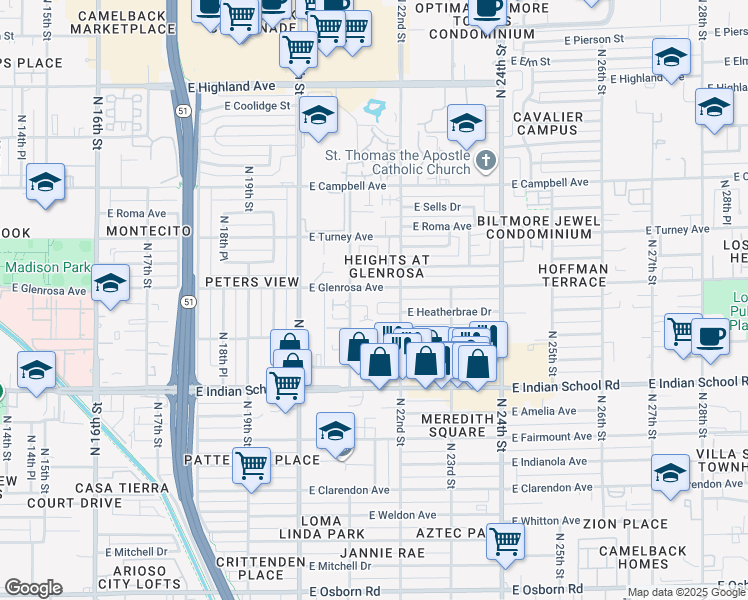map of restaurants, bars, coffee shops, grocery stores, and more near 4225 North 21st Street in Phoenix