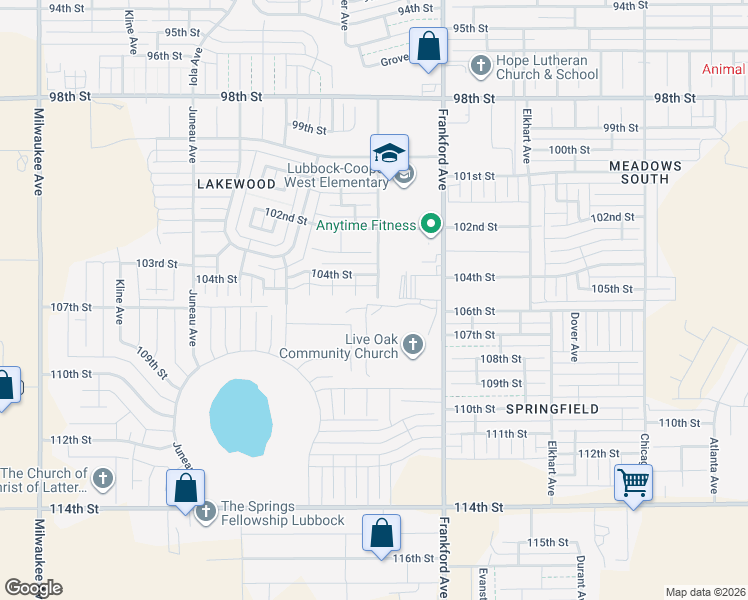 map of restaurants, bars, coffee shops, grocery stores, and more near 10406 Fulton Avenue in Lubbock