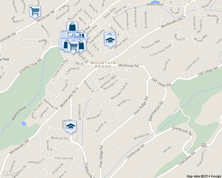 map of restaurants, bars, coffee shops, grocery stores, and more near 3601 Mountain Lane in Birmingham