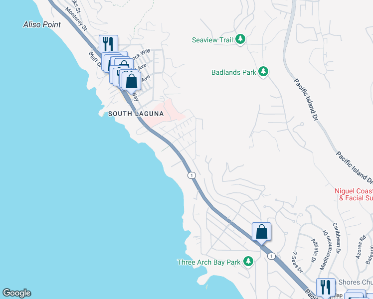map of restaurants, bars, coffee shops, grocery stores, and more near 31966 10th Avenue in Laguna Beach