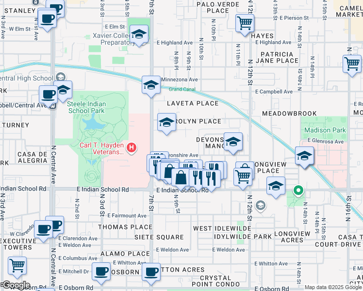 map of restaurants, bars, coffee shops, grocery stores, and more near 920 East Devonshire Avenue in Phoenix