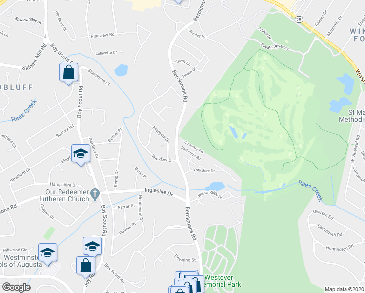 map of restaurants, bars, coffee shops, grocery stores, and more near 2674 Coventry Road in Augusta