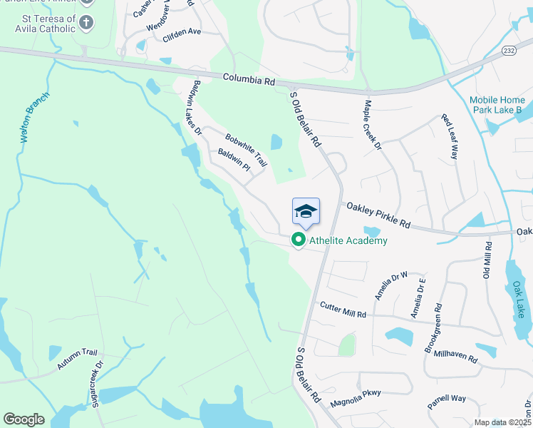 map of restaurants, bars, coffee shops, grocery stores, and more near 1593 Baldwin Lakes Drive in Grovetown
