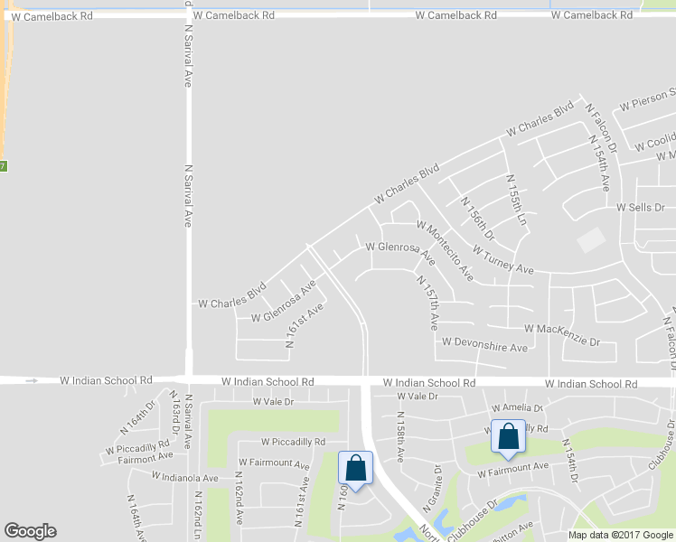 map of restaurants, bars, coffee shops, grocery stores, and more near 16017 West Glenrosa Avenue in Goodyear
