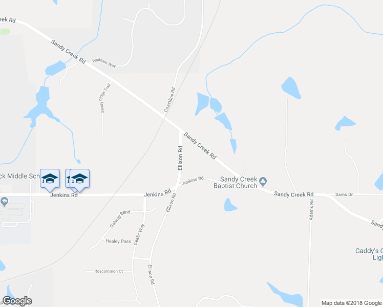 map of restaurants, bars, coffee shops, grocery stores, and more near 1166 Sandy Creek Road in Fayetteville