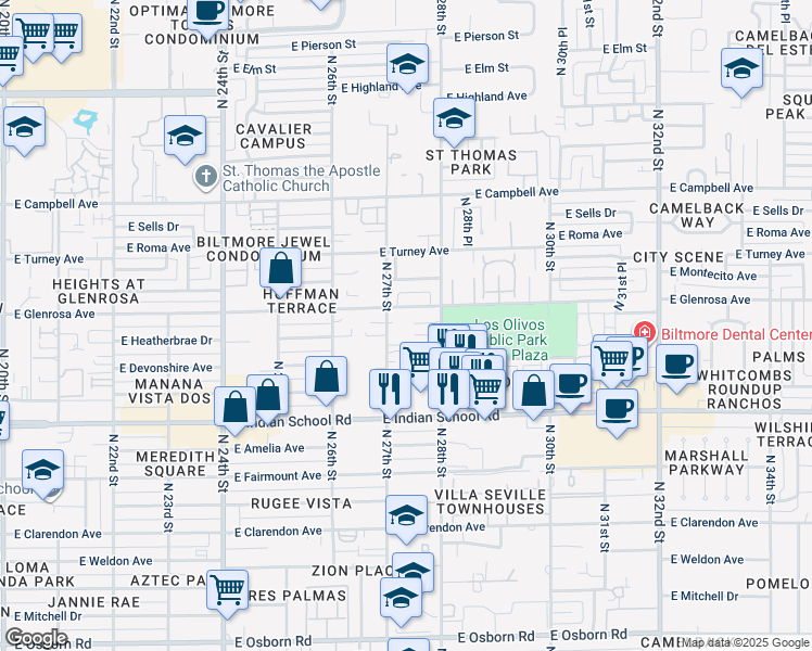 map of restaurants, bars, coffee shops, grocery stores, and more near in Phoenix
