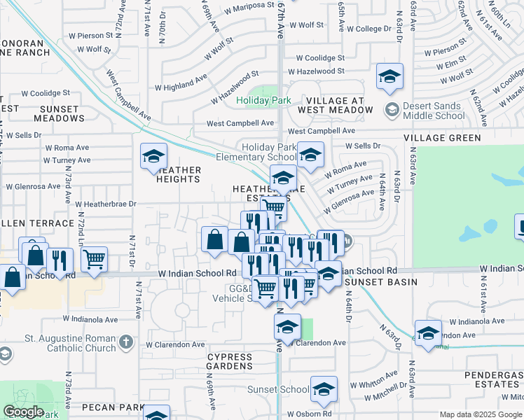map of restaurants, bars, coffee shops, grocery stores, and more near 4255 North 67th Lane in Phoenix