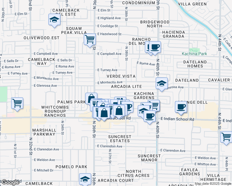 map of restaurants, bars, coffee shops, grocery stores, and more near 3735 East Glenrosa Avenue in Phoenix