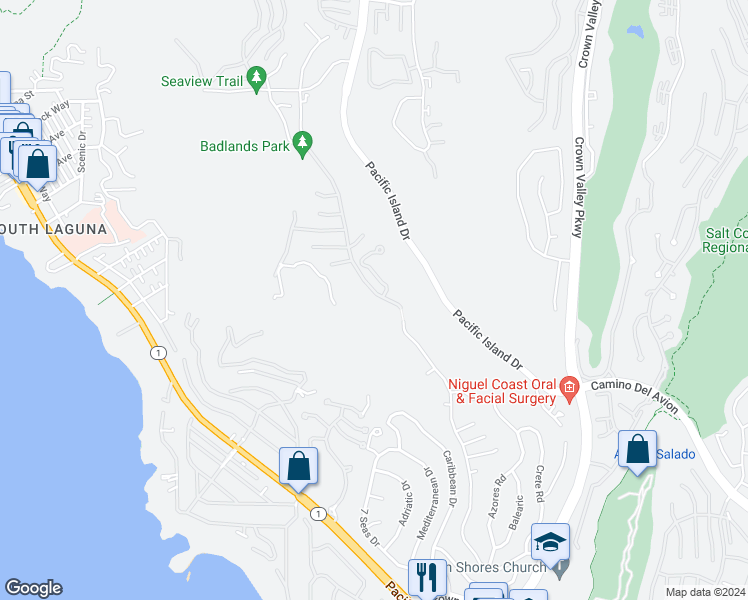 map of restaurants, bars, coffee shops, grocery stores, and more near 32011 Isle Vista in Laguna Niguel