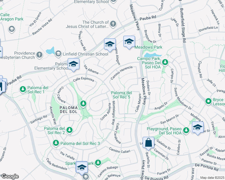 map of restaurants, bars, coffee shops, grocery stores, and more near 43043 Camino Caruna in Temecula