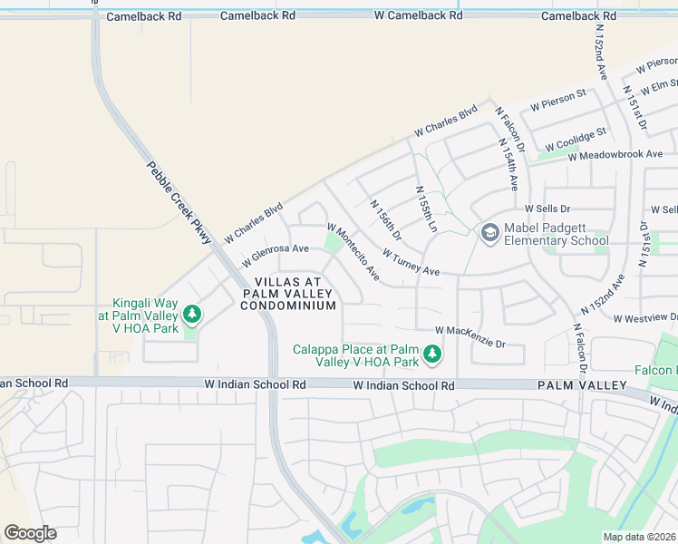 map of restaurants, bars, coffee shops, grocery stores, and more near 15685 West Glenrosa Avenue in Goodyear
