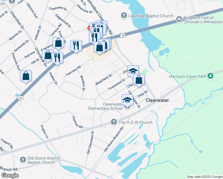 map of restaurants, bars, coffee shops, grocery stores, and more near 20 Townsend Street in Clearwater