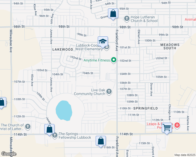 map of restaurants, bars, coffee shops, grocery stores, and more near 10406 Fulton Avenue in Lubbock