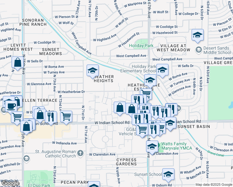 map of restaurants, bars, coffee shops, grocery stores, and more near 4241 North 69th Drive in Phoenix