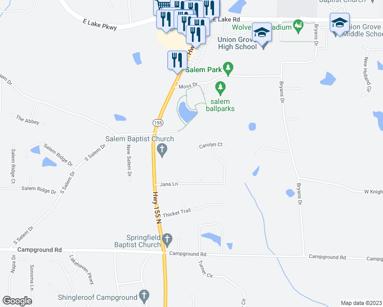 map of restaurants, bars, coffee shops, grocery stores, and more near 95 Carolyn Court in McDonough