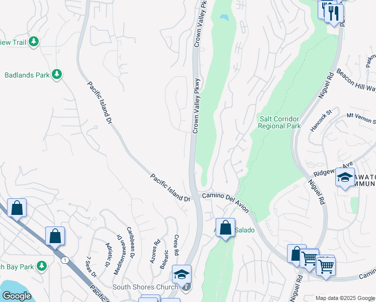 map of restaurants, bars, coffee shops, grocery stores, and more near 31992 Mount Rainier Drive in Laguna Niguel