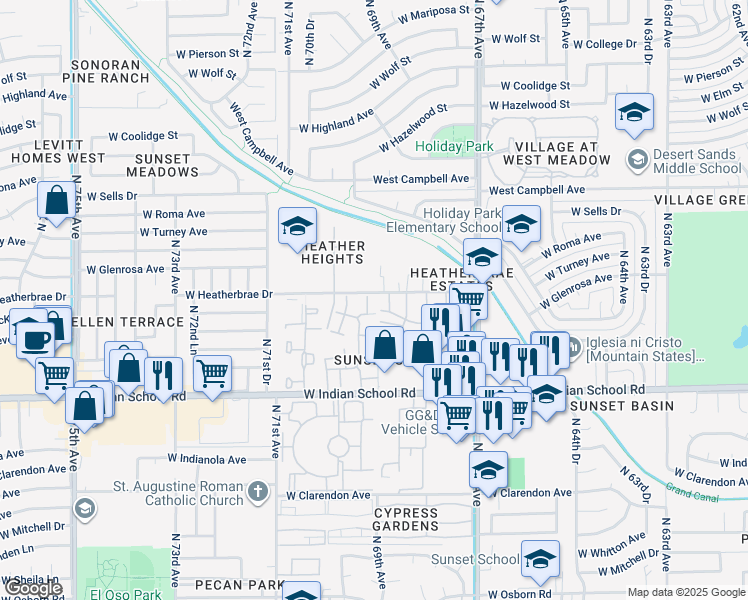 map of restaurants, bars, coffee shops, grocery stores, and more near 4241 North 69th Drive in Phoenix