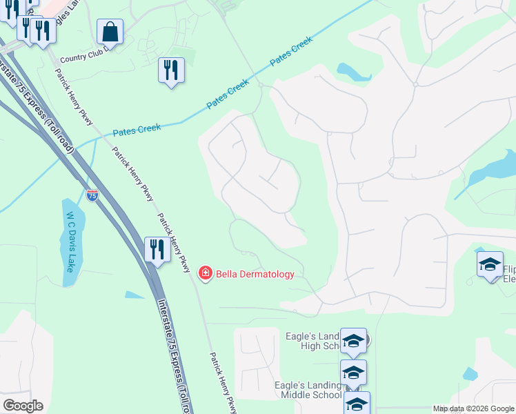 map of restaurants, bars, coffee shops, grocery stores, and more near 141 Glen Eagle Way in McDonough