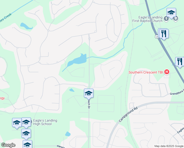 map of restaurants, bars, coffee shops, grocery stores, and more near 329 Horsehill Street in McDonough