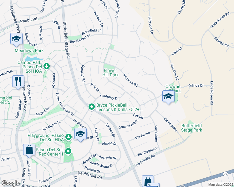 map of restaurants, bars, coffee shops, grocery stores, and more near 42957 Cinnamon Lane in Temecula