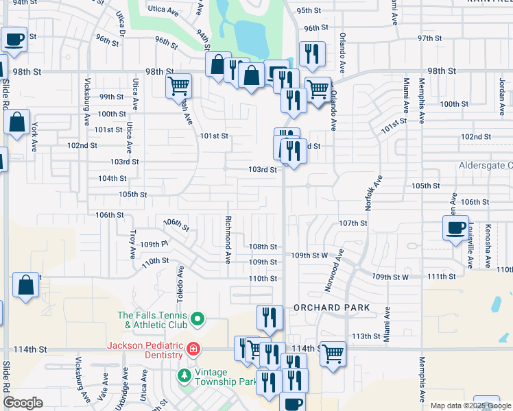map of restaurants, bars, coffee shops, grocery stores, and more near 4417 106th Street in Lubbock