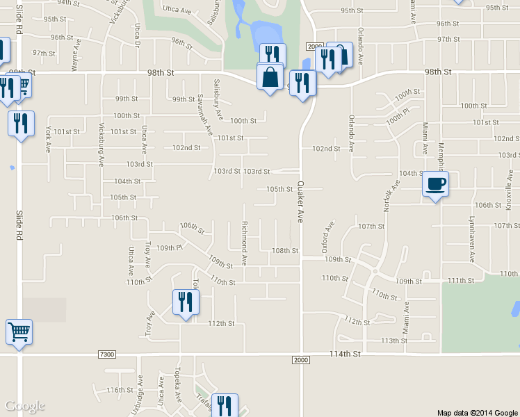 map of restaurants, bars, coffee shops, grocery stores, and more near 4417 106th Street in Lubbock