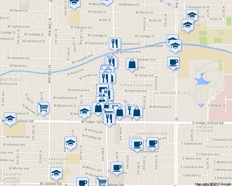 map of restaurants, bars, coffee shops, grocery stores, and more near 4235 4th Avenue Northwest in Phoenix