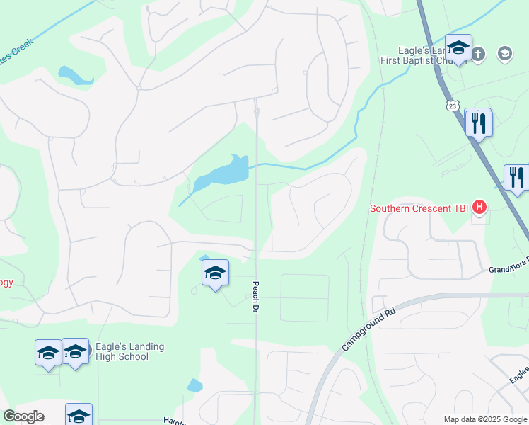 map of restaurants, bars, coffee shops, grocery stores, and more near 329 Horsehill Street in McDonough